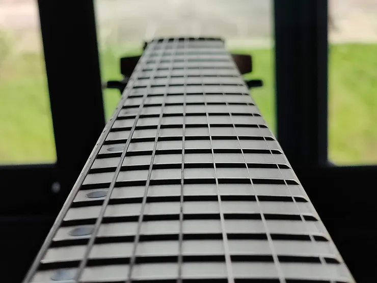 guitar neck showing all the frets