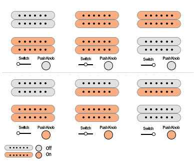 ESP LTD TE-1000 Evertune KOA pickups switch and push knobs diagram